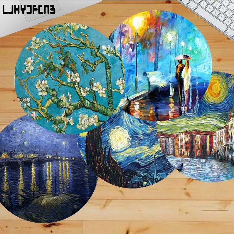 

LJHYDFCNB Van Gogh Oil Mousepad INS Tide Round Keyboard Mat Table Mat Students Cabinet Gamer Desktop Cup Mats Deskpad Home Decor