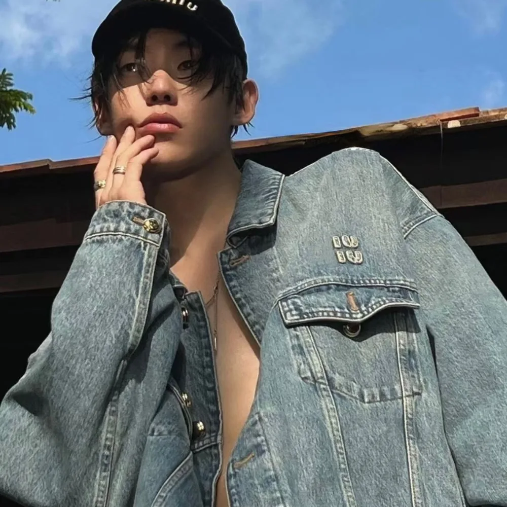 NIGO Мужская весенне-осенняя потертая джинсовая куртка в студенческом стиле ретро