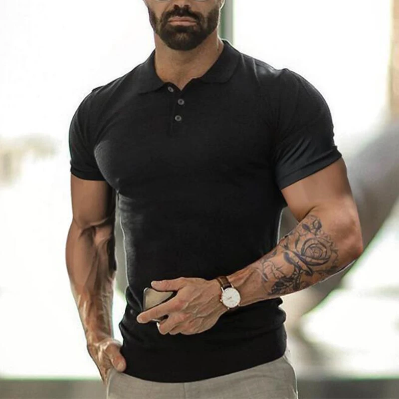 

Рубашка-поло мужская для фитнеса и бега, повседневная тренировочная, с коротким рукавом, с лацканами, черный цвет, на лето