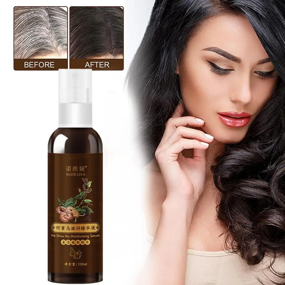 Black Hair Serum Dyeing Spray Gray Hair Coloring Shampoo 100ml Polygonum Multiflorum Natural White Hair To Black Promote Beauty