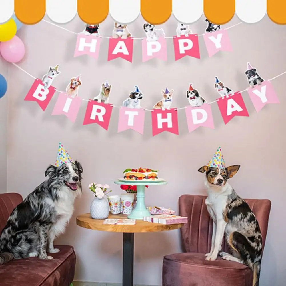 

Hot!Party Banner Dog Pattern Clear Texture Paper Holiday Gifts Hanging Bunting for Hotel