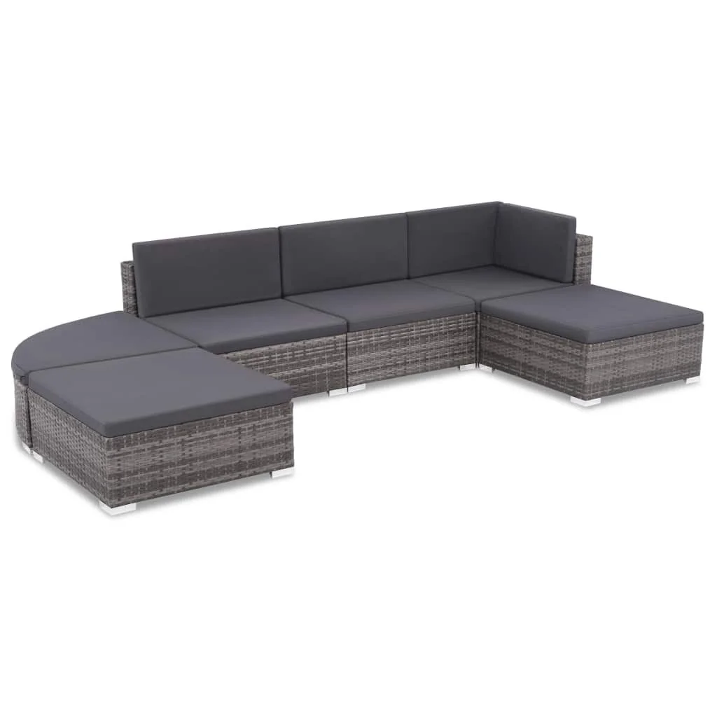 

6 Piece Garden Lounge Set with Cushions Poly Rattan Gray