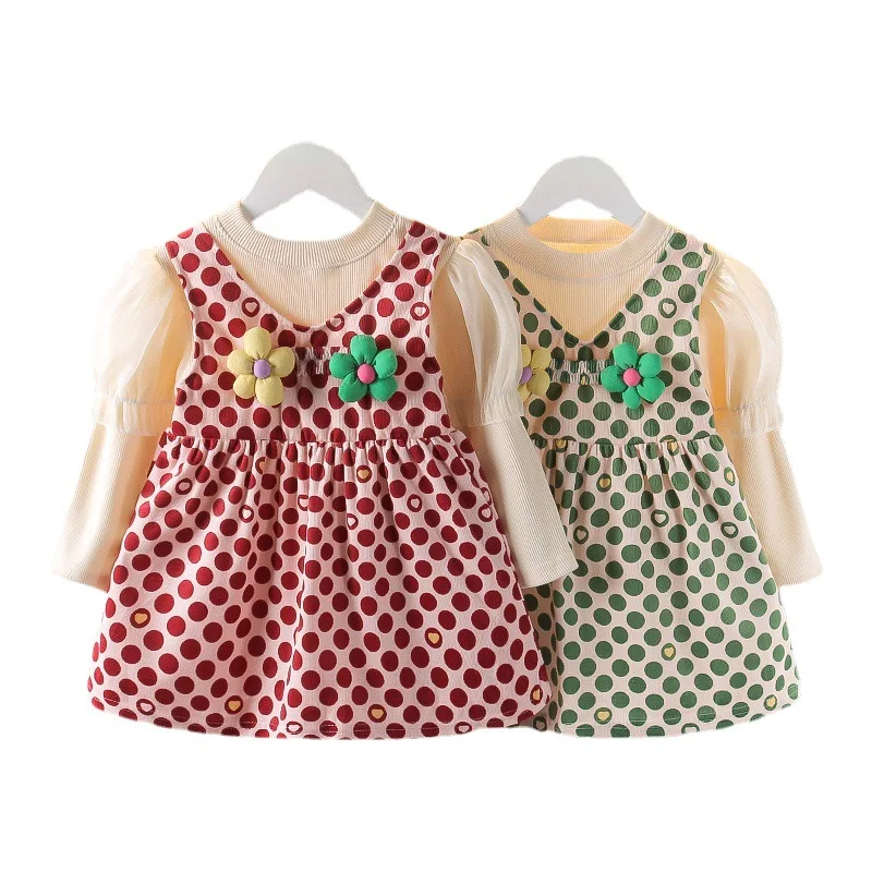 

Toddler Girls Polka Dot Dresses Autumn Winter Knee-Length Long Sleeve Draped Clothes for Infant Baby 0-4 Years Kids