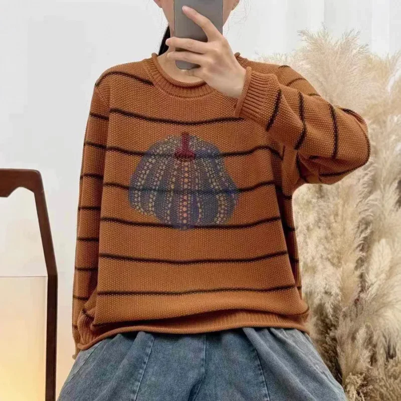 YL7731 Корейский стиль с круглым вырезом в полоску модный вязаный свитер