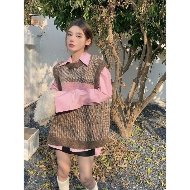 Женский винтажный свитер Y2k жилет женская розовая рубашка в Корейском стиле