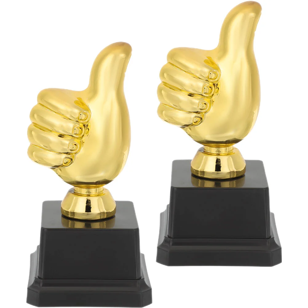 

2 Pcs Basketball Trophy Kids Thumbs Funny Celebrity Competition Award Plastic Soccer Big Child