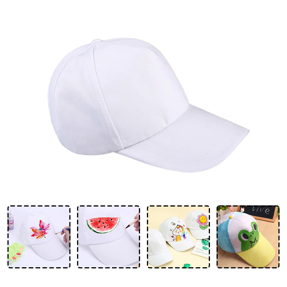 10 Pcs Diy Graffiti Hat Kids Sun Baseball Caps Sports Adjustable Peaked White Hats Crafting Polyester