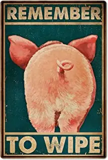 

Cute Pig Metal Tin Sign,Remember to Wipe Ranch Retro Poster Garage Kitchen Wall Plaque Home Decor Farm Club Poster Painting