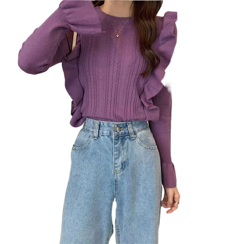 Новинка 2024 винтажный вязаный топ во французском стиле с деревянными ушками для