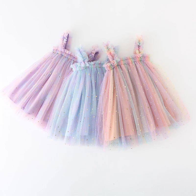 

Летнее платье принцессы для маленьких девочек, юбка-пачка с блестками и звездами, многослойное Тюлевое платье для малышей 12M-4T