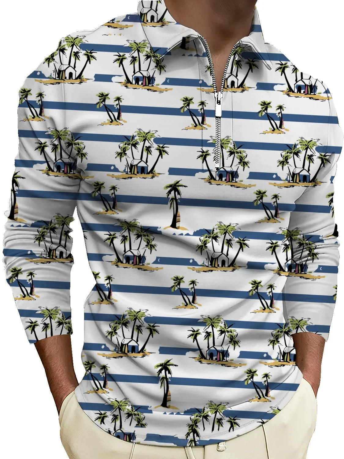 

Весна 2022, Мужская универсальная рубашка с трендовым узором, модный свитер, рубашка-поло с длинным рукавом и цветочным принтом, модное тонкое...