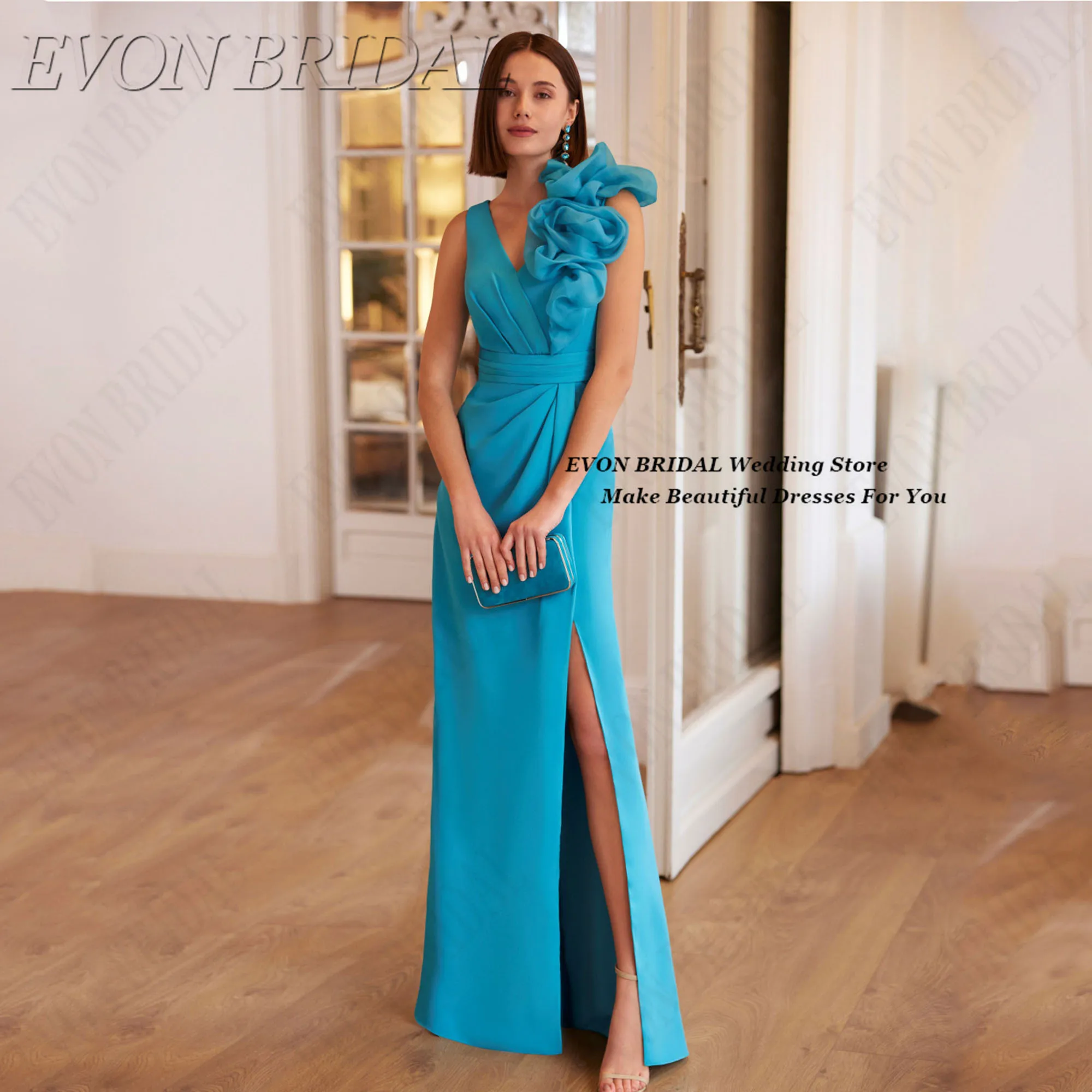Фото EVON BRIDAL 3D цветочные вечерние платья без рукавов с разрезом по бокам вечернее платье для женщин с v-образным вырезом сексуальное вечернее платье с открытой спиной на заказ №1