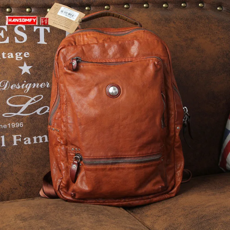 

Мужской вместительный рюкзак из натуральной воловьей кожи, с отделением для ноутбука