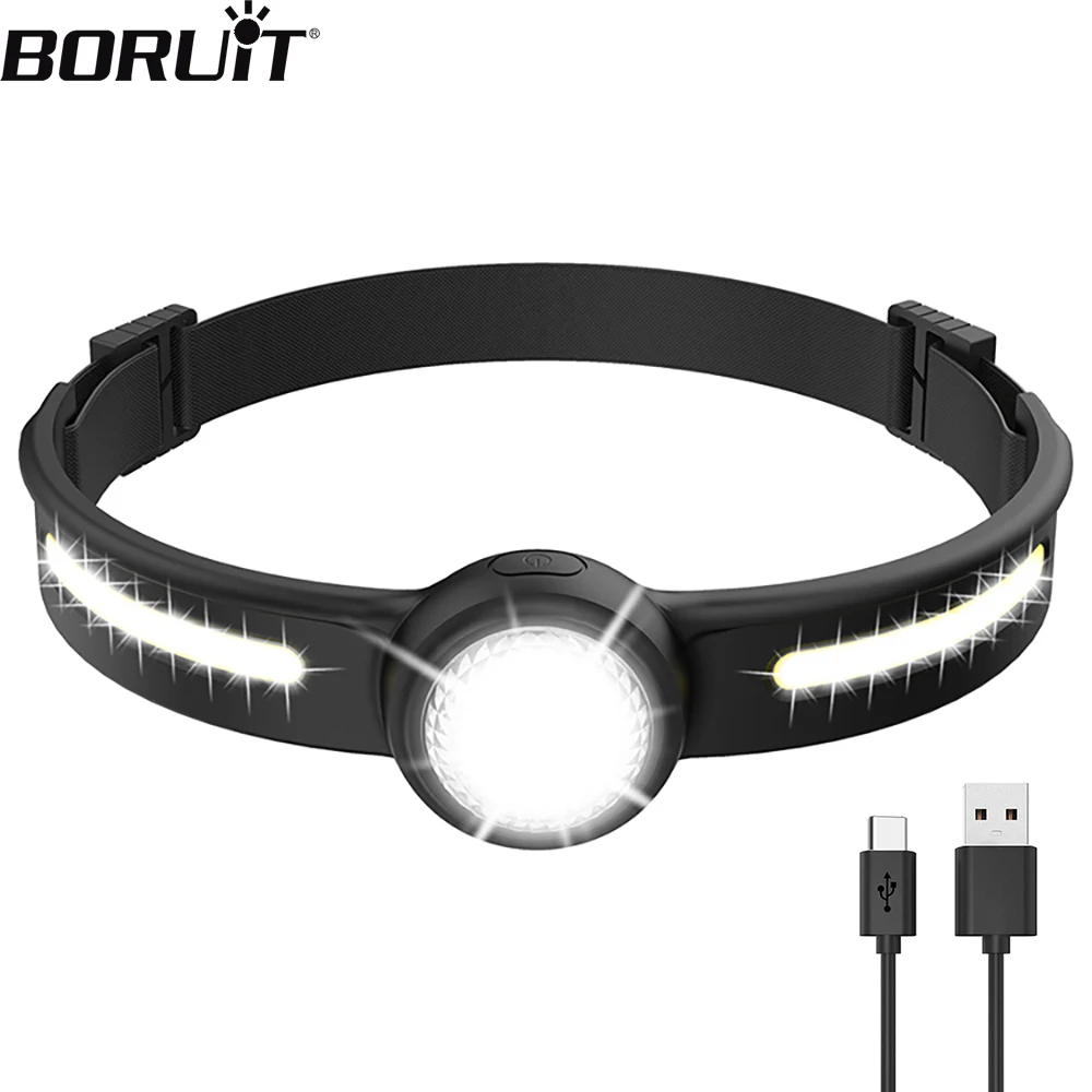 BORUiT GT10 LED Mini Headlamp Type-C Rechargeable Work Light Memory Function Headlight Waterproof Camping Head Torch