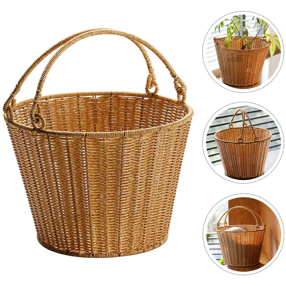 

Basket Storage Picnic Baskets Fruit Camping Grocery Round Laundryempty Gift Household Outdoor Weaving Resistant Wear Woven Egg