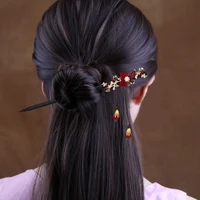 newest flower hair forks retro style long tassels hairpins clips wooden hair sticks pearls bead step shake chinese wedding bride