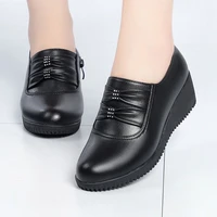 black leather flats women spring fashion dress loafers office short plush shoes female comfort flat shoe
