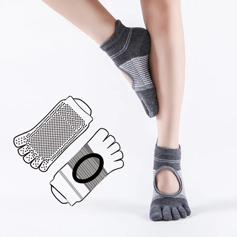 

Cotton Breathable Sweat-absorbent Five-toe Yoga Socks Silicone Anti-slip Pilates Socks Ballet Dance Fitness Sports Socks