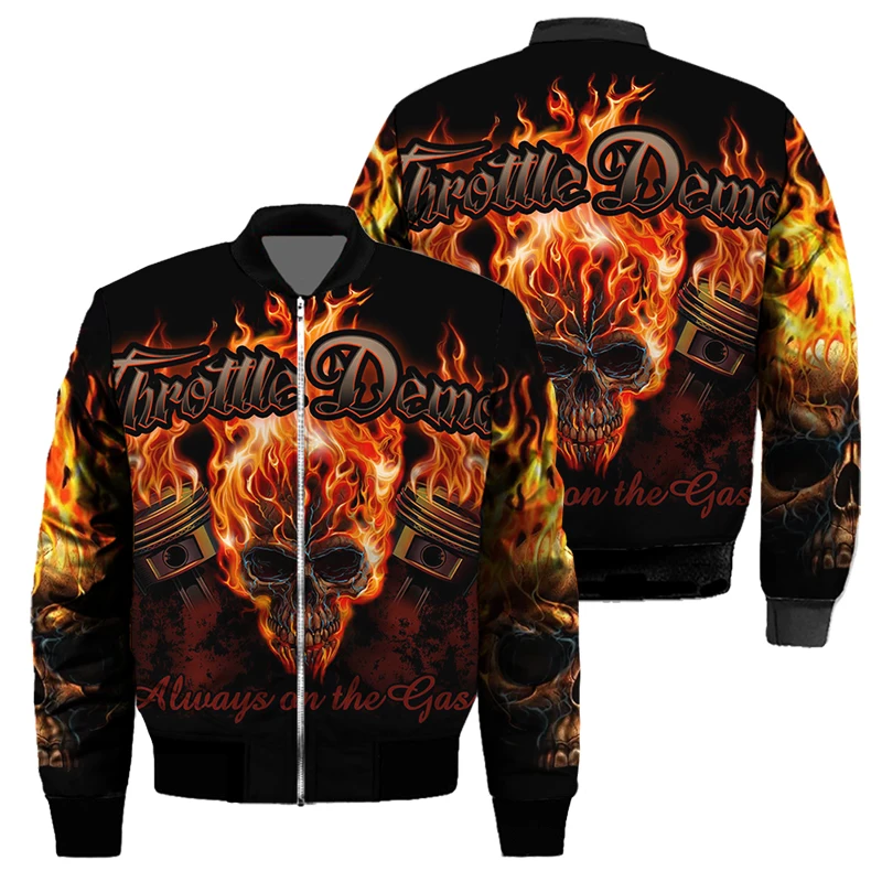 

Men's Winter Coats Zippered Y2K Harajuku Anime Gothic Korean Style Loose Flame Skull Printed Luxury Men's Jacket Top Gun Jacket