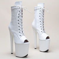 leecabe white upper 20cm8inch womens platform disco party high heels shoes pole dance boot