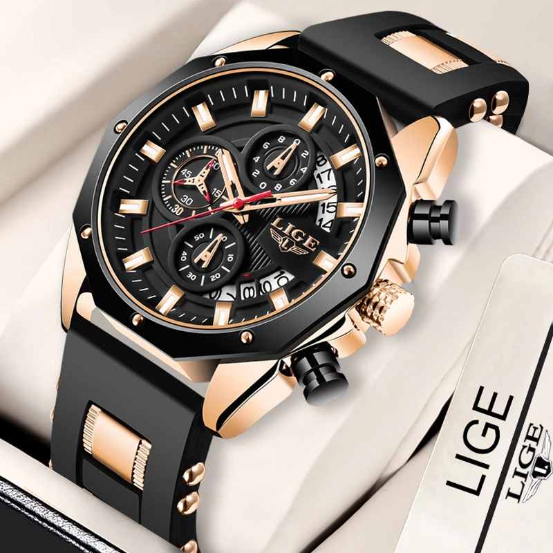

2023 LIGE New Fashion Mens Watches Top Brand Luxury Silicone Sport Watch Men Quartz Date Clock Waterproof Wristwatch Chronograph