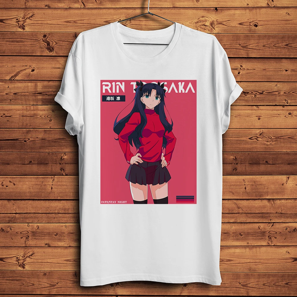 Фото Забавная аниме-футболка Fate Manga Tohsaka Rin, белая повседневная футболка унисекс с короткими рукавами, футболка Otaku Waifu, дышащий принт без растрескивания №1