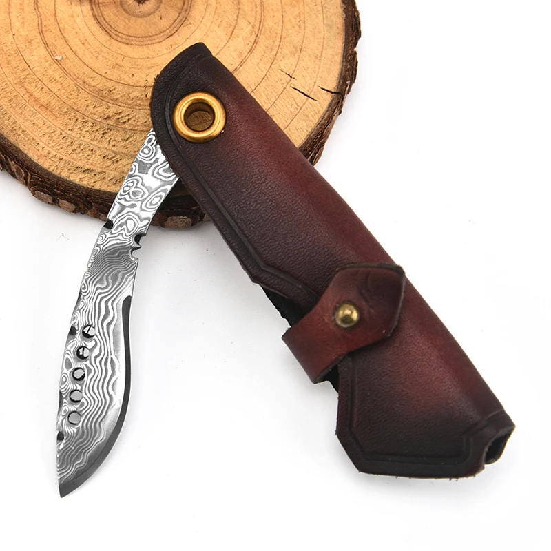 Дамасское лезвие кожаная ручка складной нож для ракетки бытовой инструмент