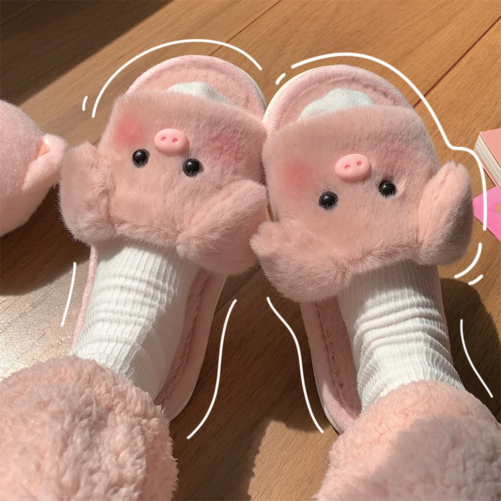 

Cute Pink Pig Slippers Indoor and Home Comfort Soft Sole Cotton Slippers Autumn and Winter New Women's Plush Cotton Slippers