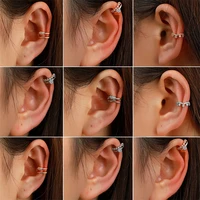 korean simple zircon holeless ear clip fashion retro geometric c shaped ear clip niche design temperament earrings for women