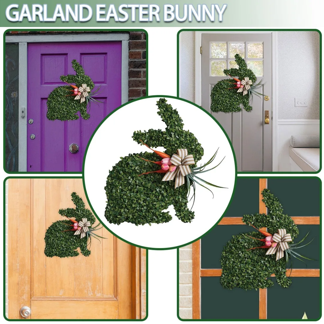 

Easter Bunny Wreath Artificial Green Leaf Wreath Front Door Spring Decor Door Wall Oranments Supplies For Home Party Garland