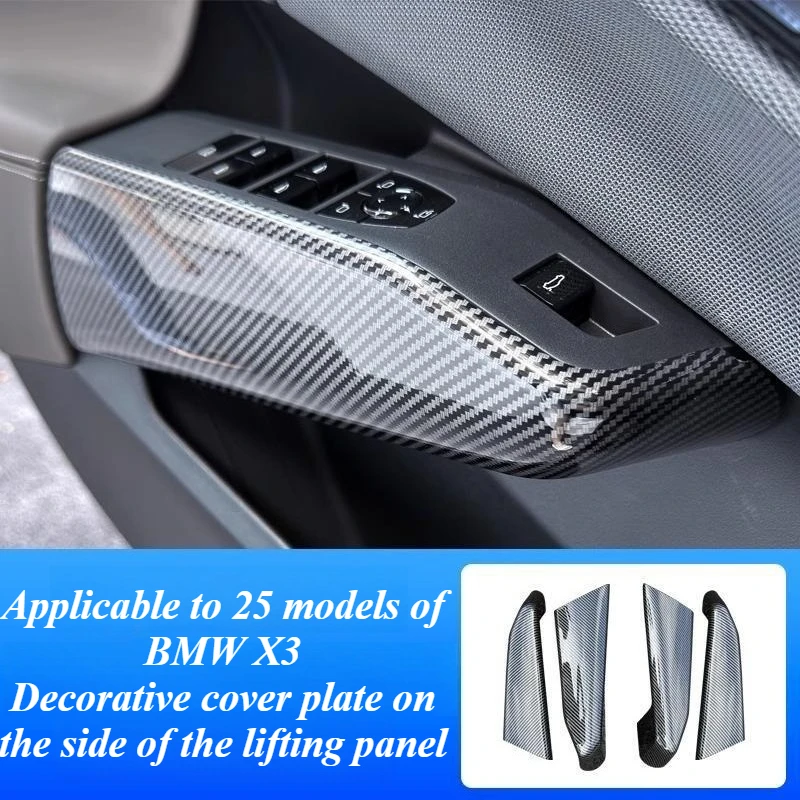 

Для BMW X3 G45 2024-25 панель переключателя окна, накладка, комплект из 2 предметов, карбоновый узор, текстурированный, против царапин, интерьер, обновление автостайлинга