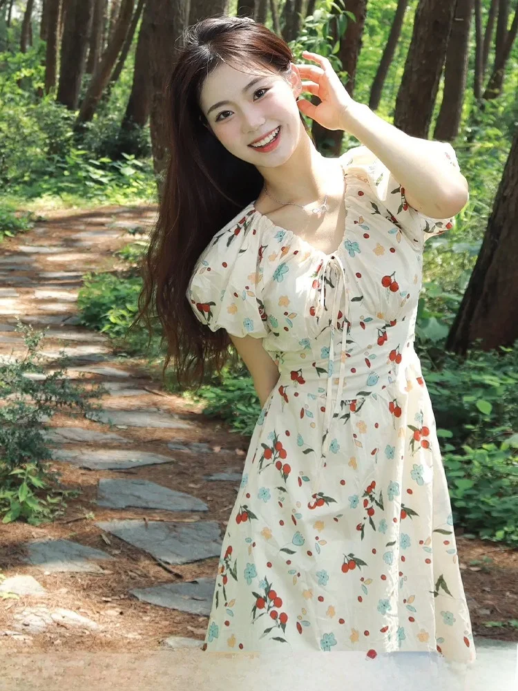 Платье с пышными рукавами женское длинное платье цветочным принтом отпуск на