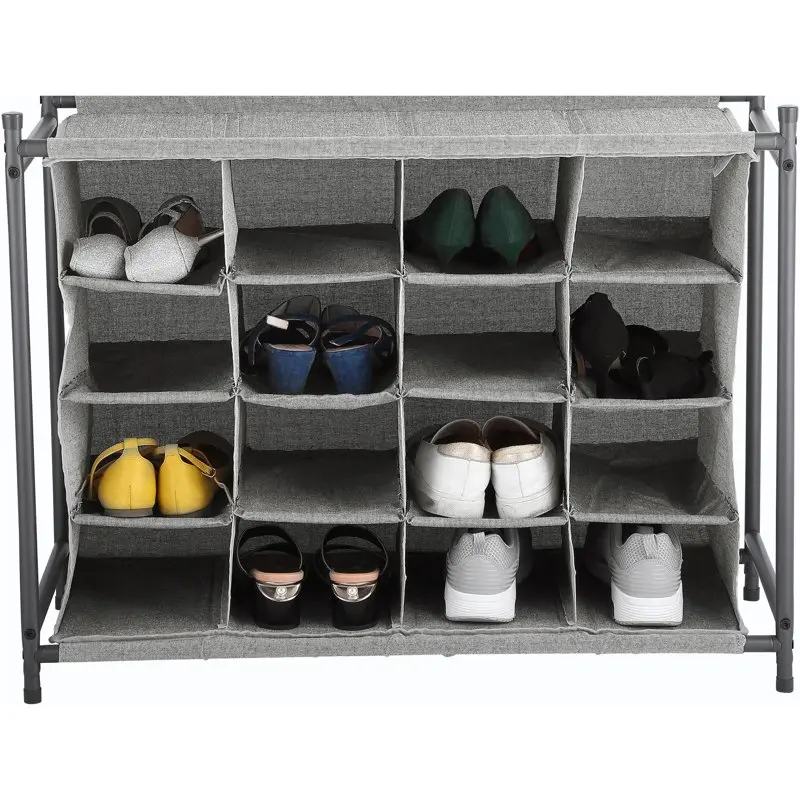

4-Tier Charleston Collection 16 Pairs Shoe Organizer, Gray Shoe Shelf Living Room Furniture