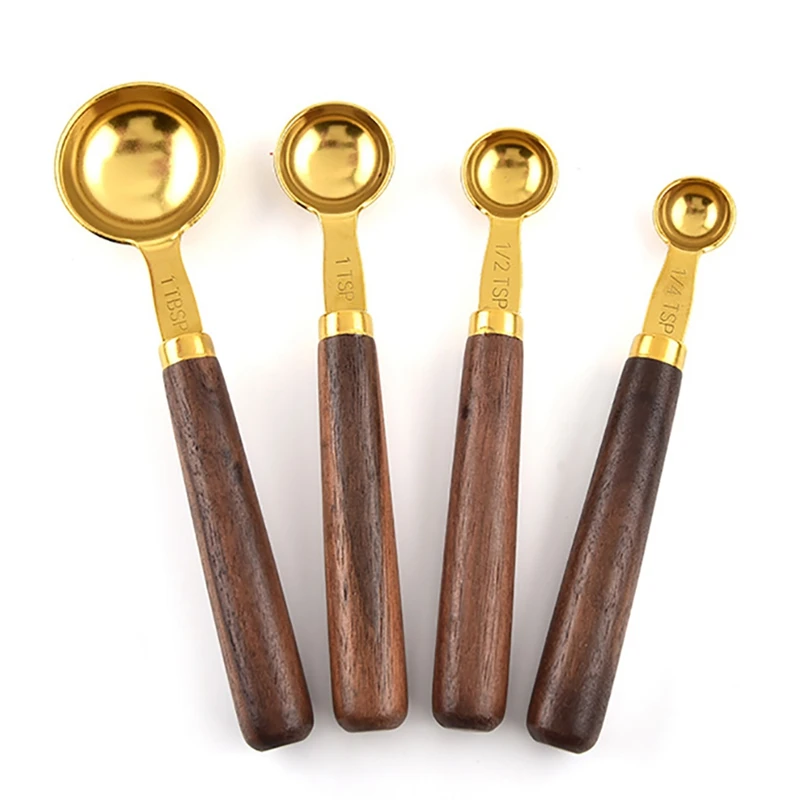 

Золотые мерные ложки, набор мерных ложек с деревянной ручкой, кухонные весы для кофе, инструменты для приготовления выпечки