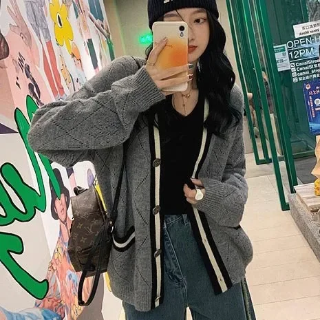 Новый вязаный свитер в японском стиле 2023 однотонный кардиган винтажный