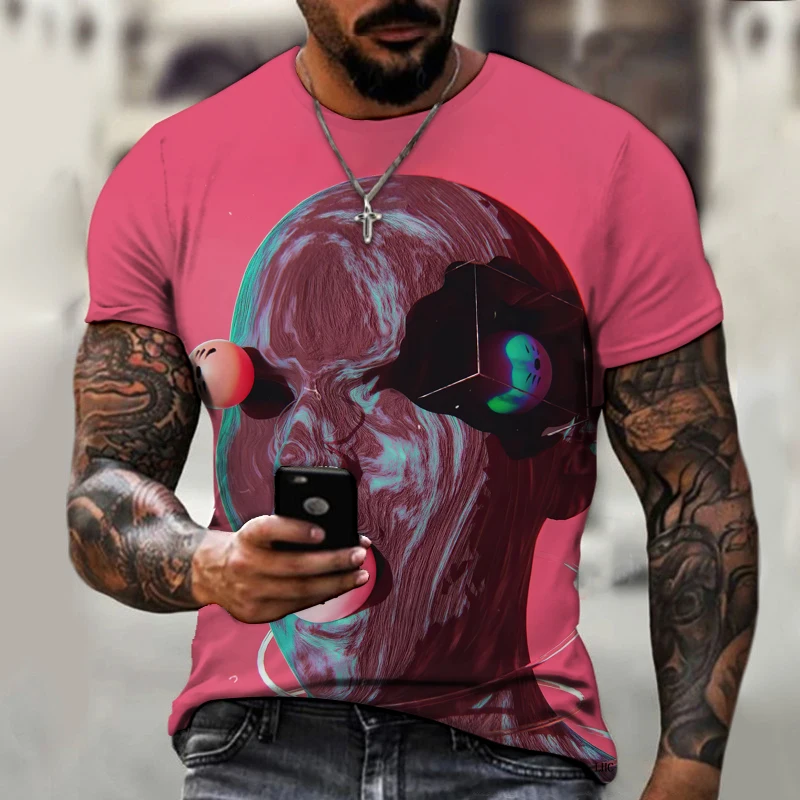 

2022 Brand Men’s Shirt Exclusive Design Technical Information Future Brain Robot Round Neck Shirt 3D Printing Loose Oversized