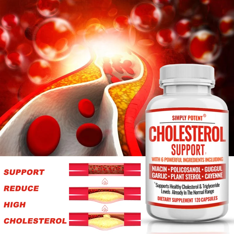 

Cholesterol Support Supplement for Men and Women, Natural Capsules with Garlic, Niacin, Prilacol, Blood Flow Booster