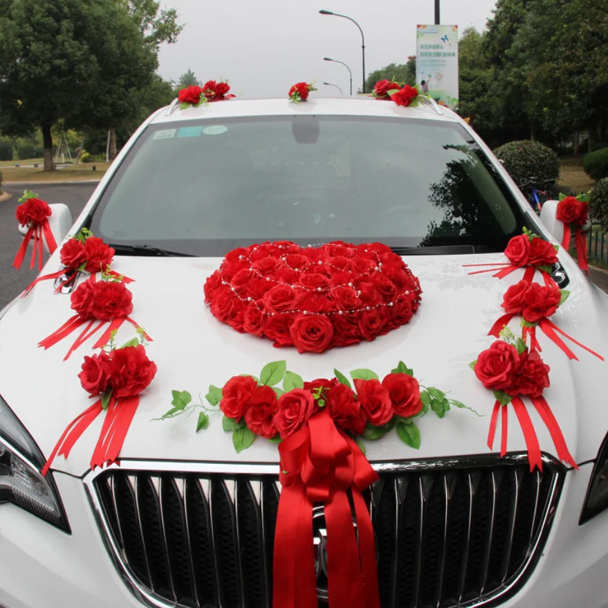 

Heart-shaped cute bear wedding car flower artificial flower silk wreath wedding car decoration Christmas 1 piece set