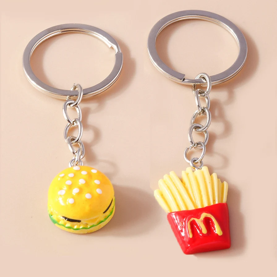 

Lovely Cartoon 3D Food Keychains Hamburger French Fries Keysing for Car Key Holder Handbag Pendant Handmade DIY Jewelry