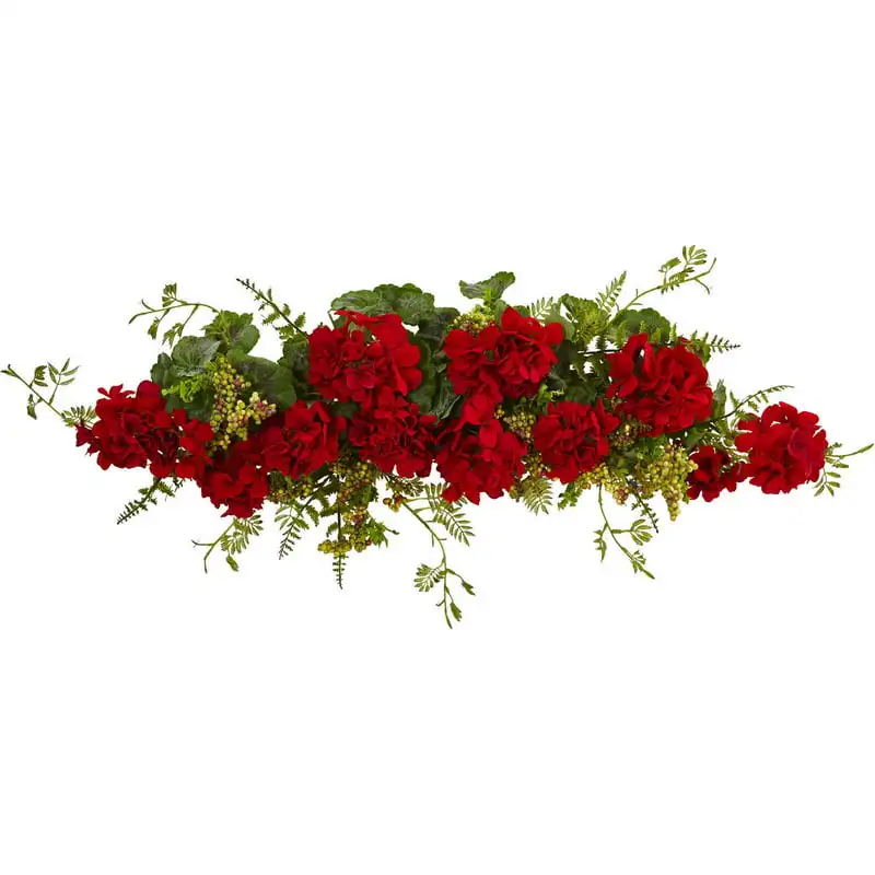 

32" Red Geranium and Berry Swag Artificial Flower Plant Wedding Party Vase Home Autumn Decoration Fake Flower