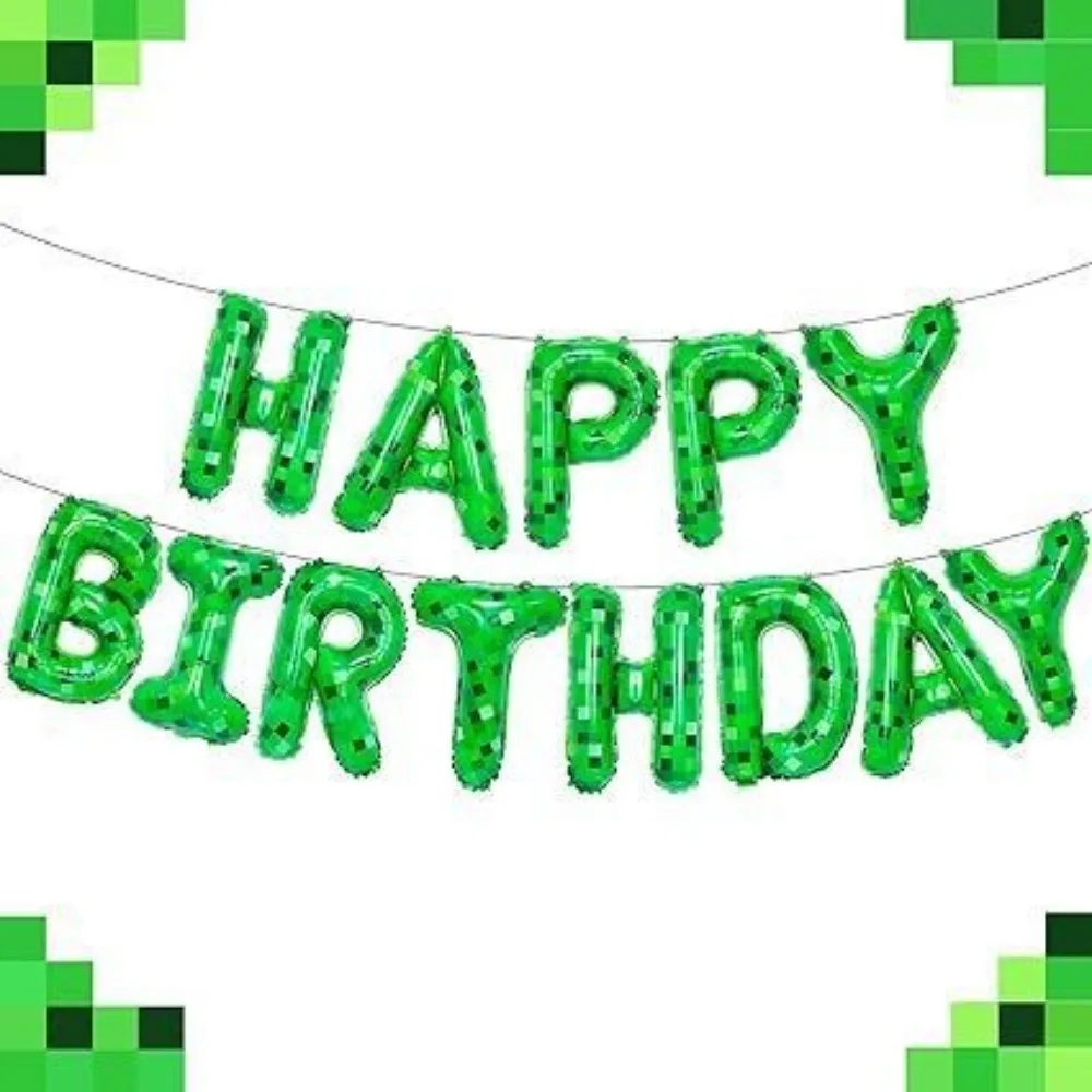 

16-дюймовая зеленая пиксельная тема, фольгированный воздушный шар на день рождения, мозаика, тематический набор с надписью на день рождения, товары для вечеринок