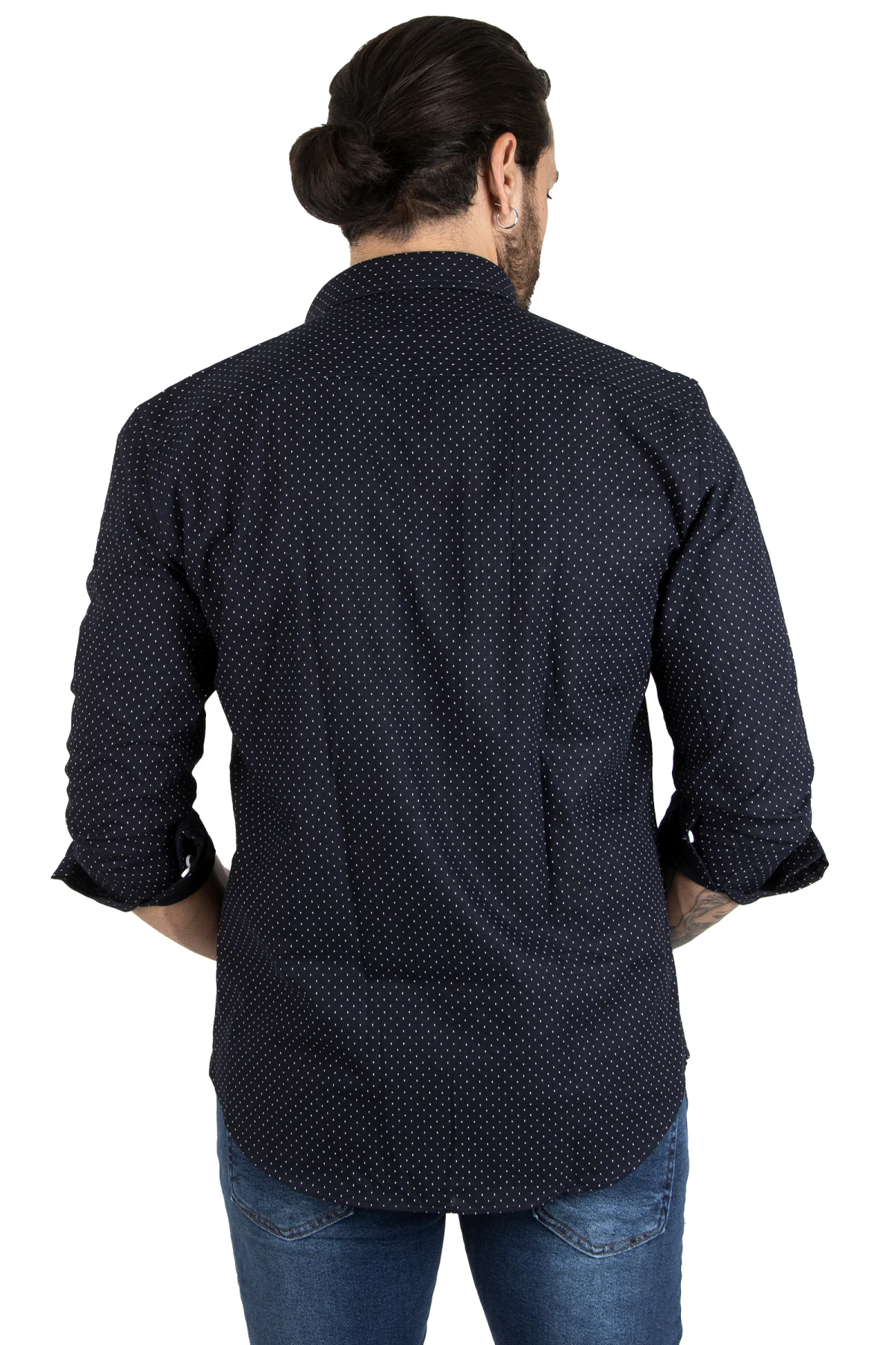 DeepSEA narrow cut lycra patterned long sleeve linen men shirt 2209625