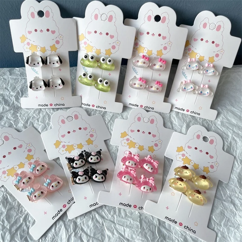 

Kawaii Hello Kitty Kuromi Sanrioed Transparent Hair Clip duad Anime Girl Heart My Melody Childrens Hair Accessories Girl Gift