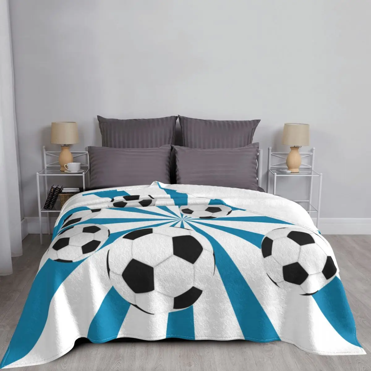 Вязаное одеяло с мячиками футбол спорт пушистое домашний диван портативное