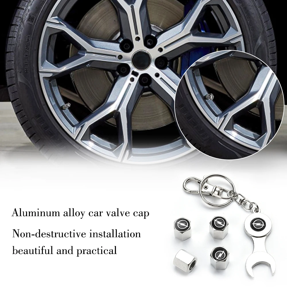 

4PCS Car Wheel Valve Tire Stem Caps Cover Keychain Wrench Valve Car Styling Accessories For Opel Zafira A B Astra H J K F Mokka