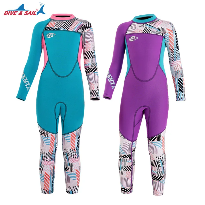 

Fashion 2.5MM Neoprene Wetsuit Swimwear For Girls Kid Patchwork Swimsuit Diving Suit Wetsuits Surfing Jellyfish Wet Suit