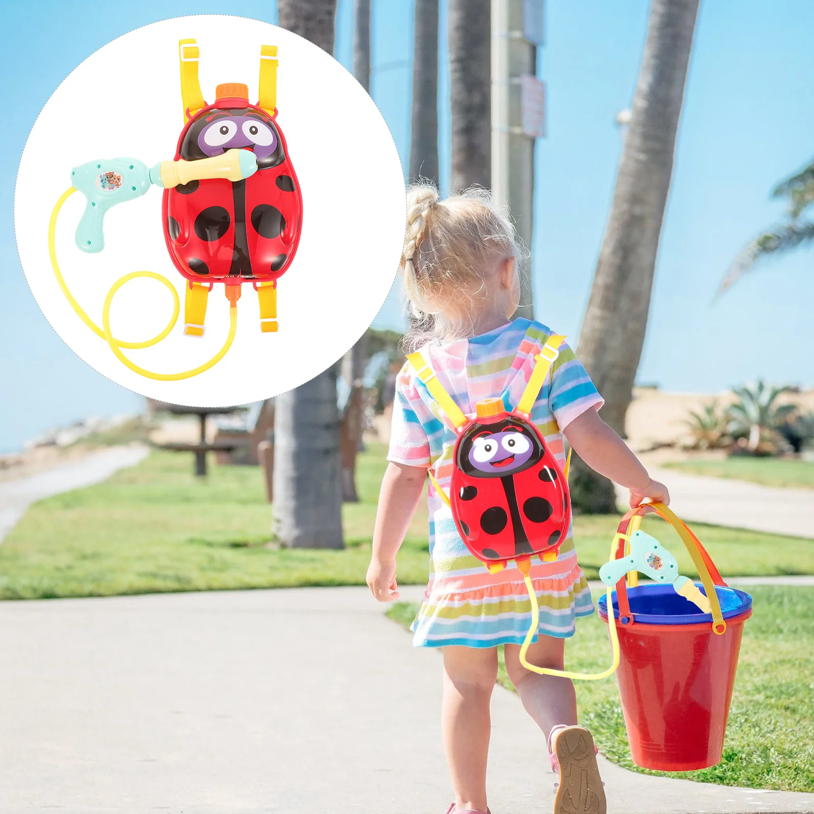 

Children's Water Gun Toy Squirt Guns Ladybug Backpack Summer Fighting Plastic Adults