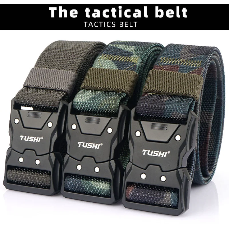 New Unisex Elastic Belt Hard Alloy Quick Release Buckle Tough Stretch Nylon Men's Combat Military Tactical Belt Work Accessories
