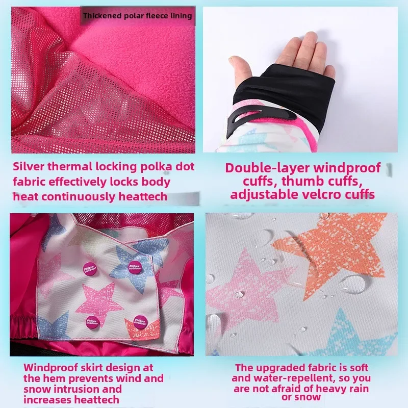 Phibee Children's Ski Suit Set Warm Outdoor Charge Snow Jacket Windproof Waterproof Snowboard Parent-child Clothing