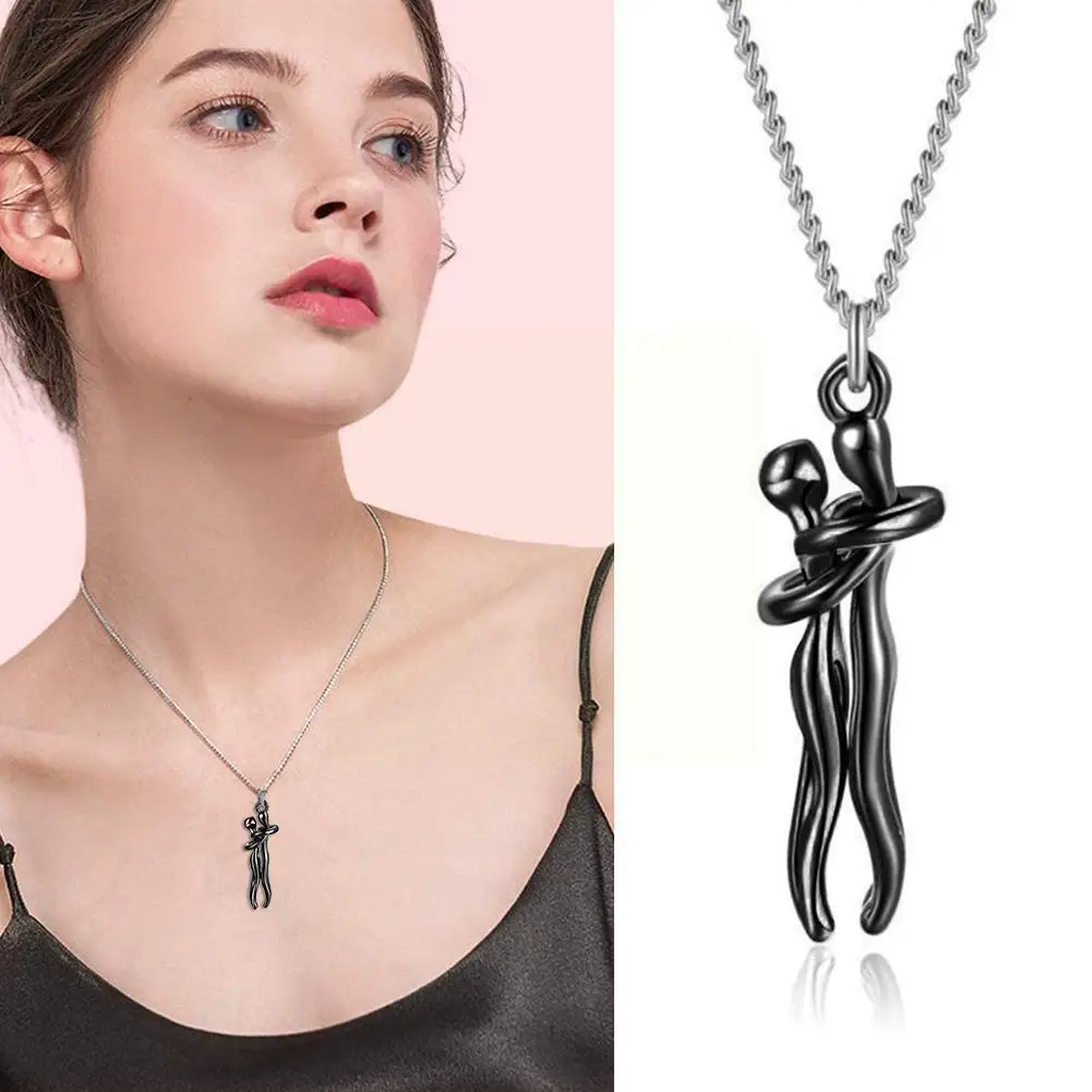 

Couple Hugging Pendant Necklace Lovers Together Forever Metal Plating Love Style Necklace Charm Jewelry Gift For Wife Girls E0b5